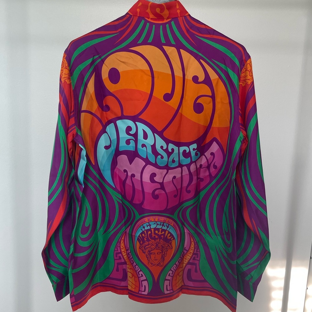 Versace Medusa Music Long Sleeve Button-Up Silk Shirt - Picture 5 of 12
